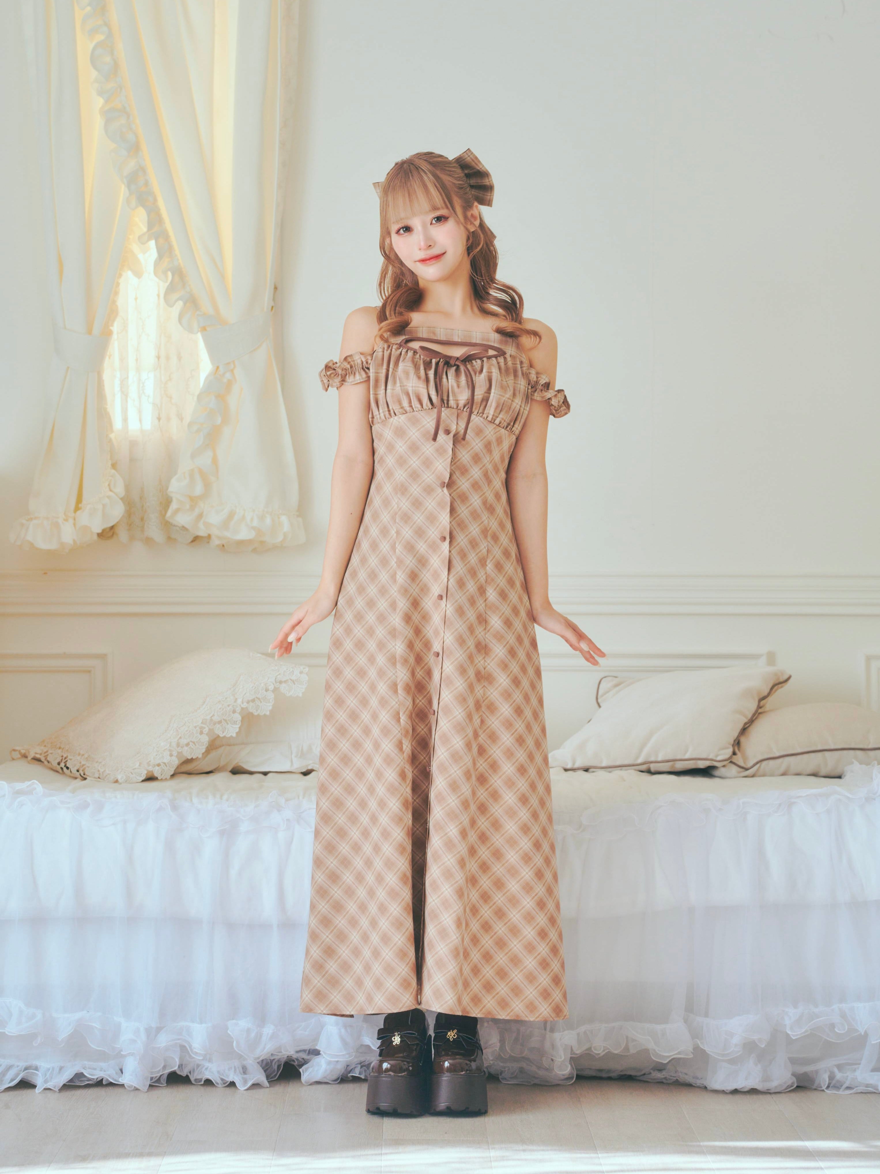 《LAFARY》チェックキャミロングワンピース