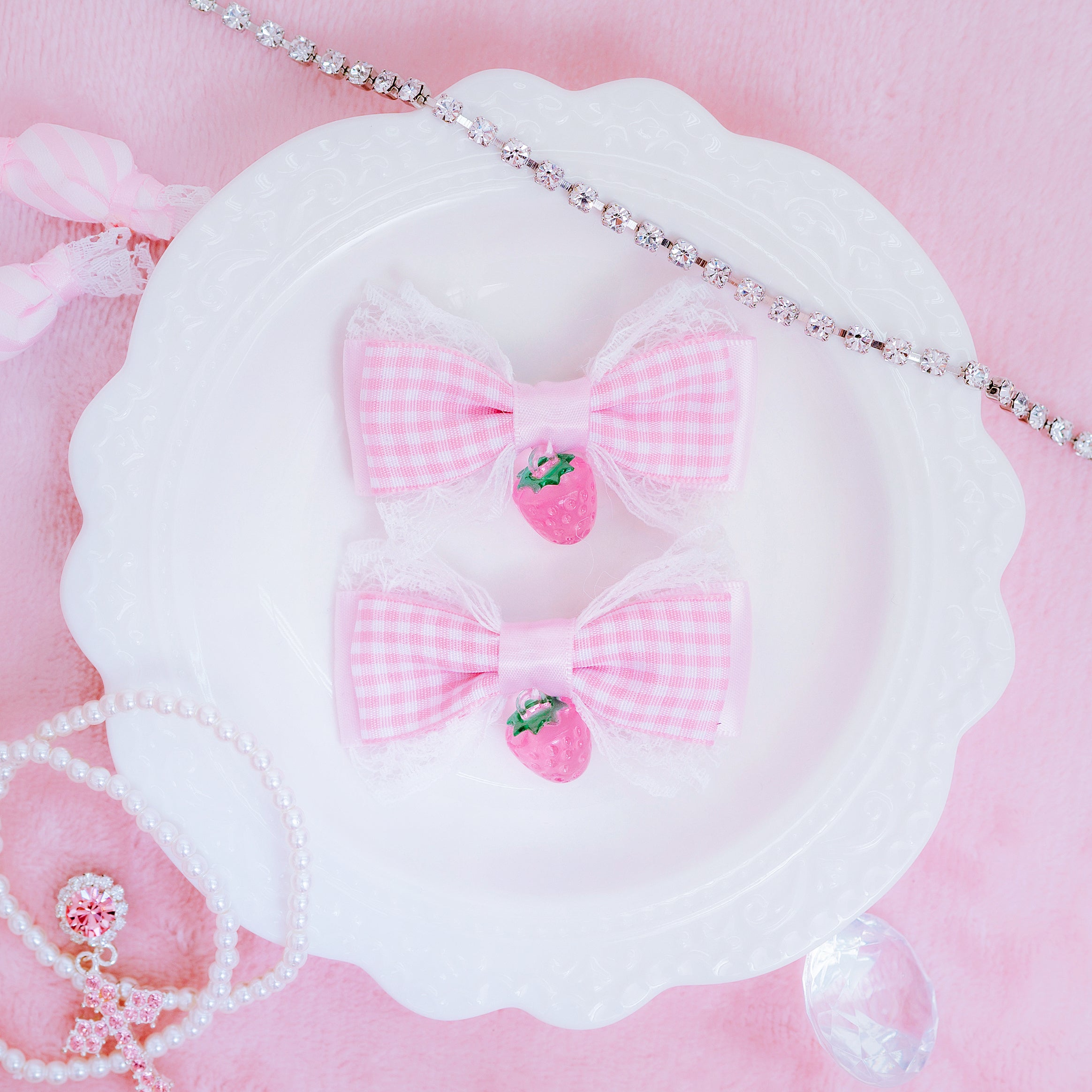 《mine》チェックいちごリボン