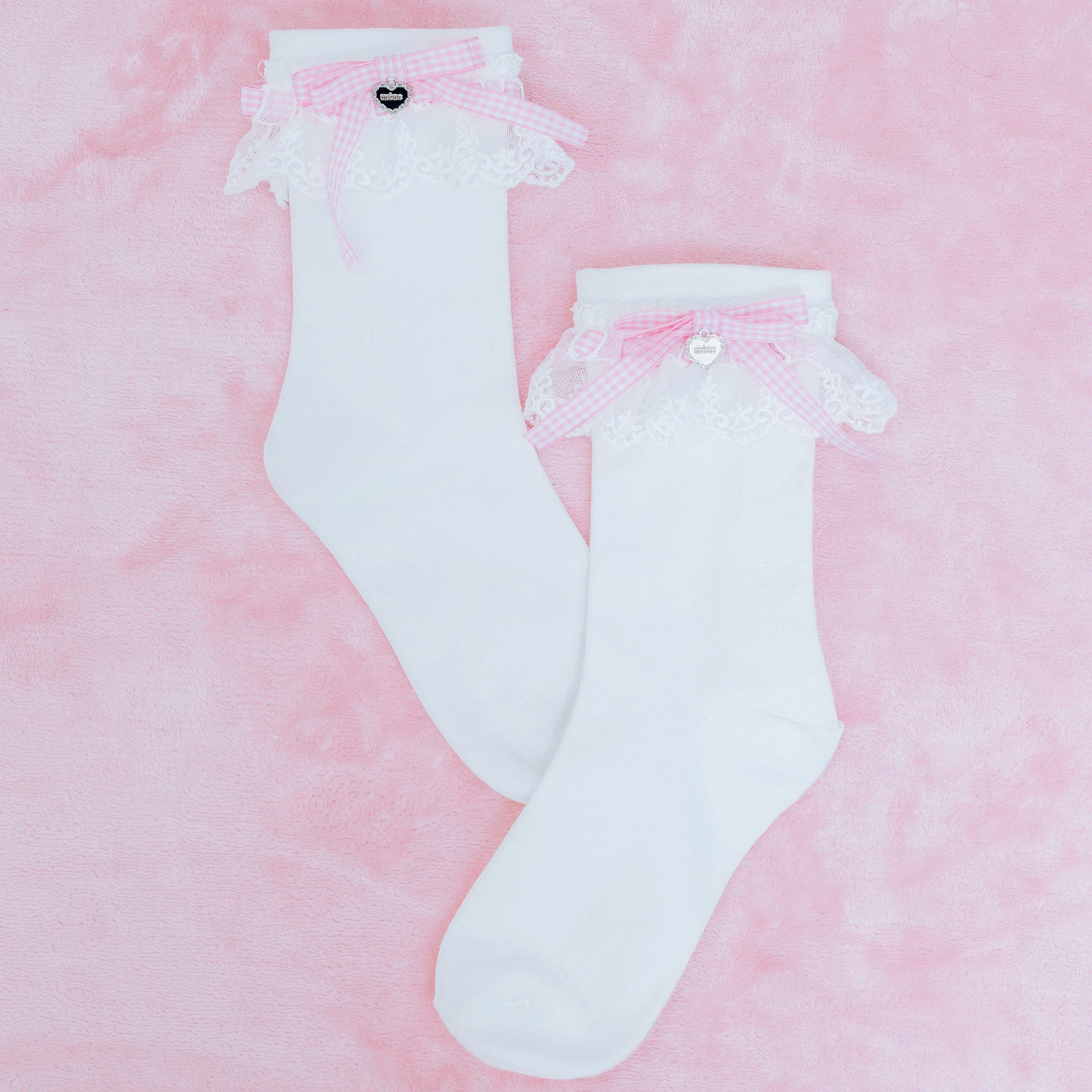 《mine》チェックチャーム付きソックス　