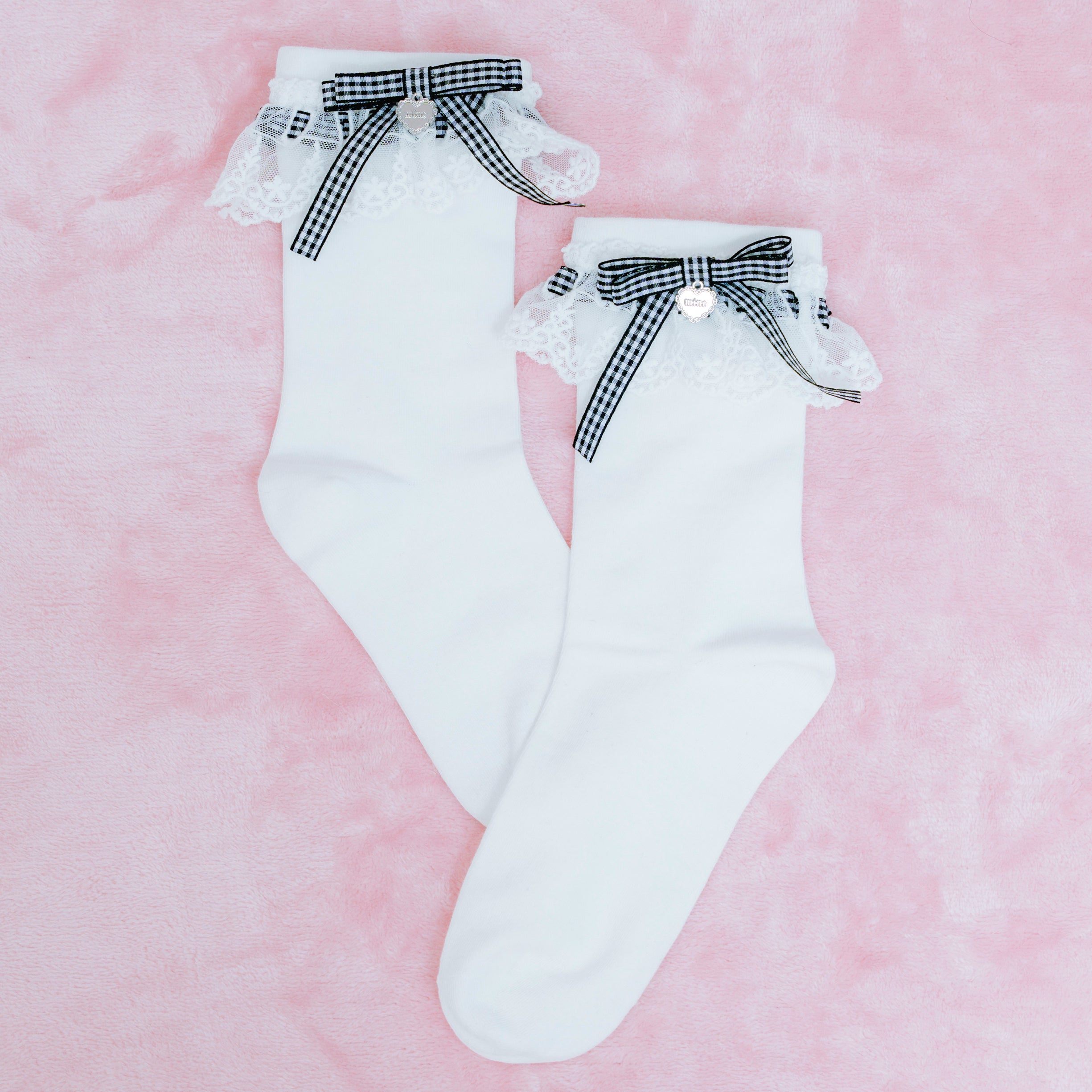 《mine》チェックチャーム付きソックス　