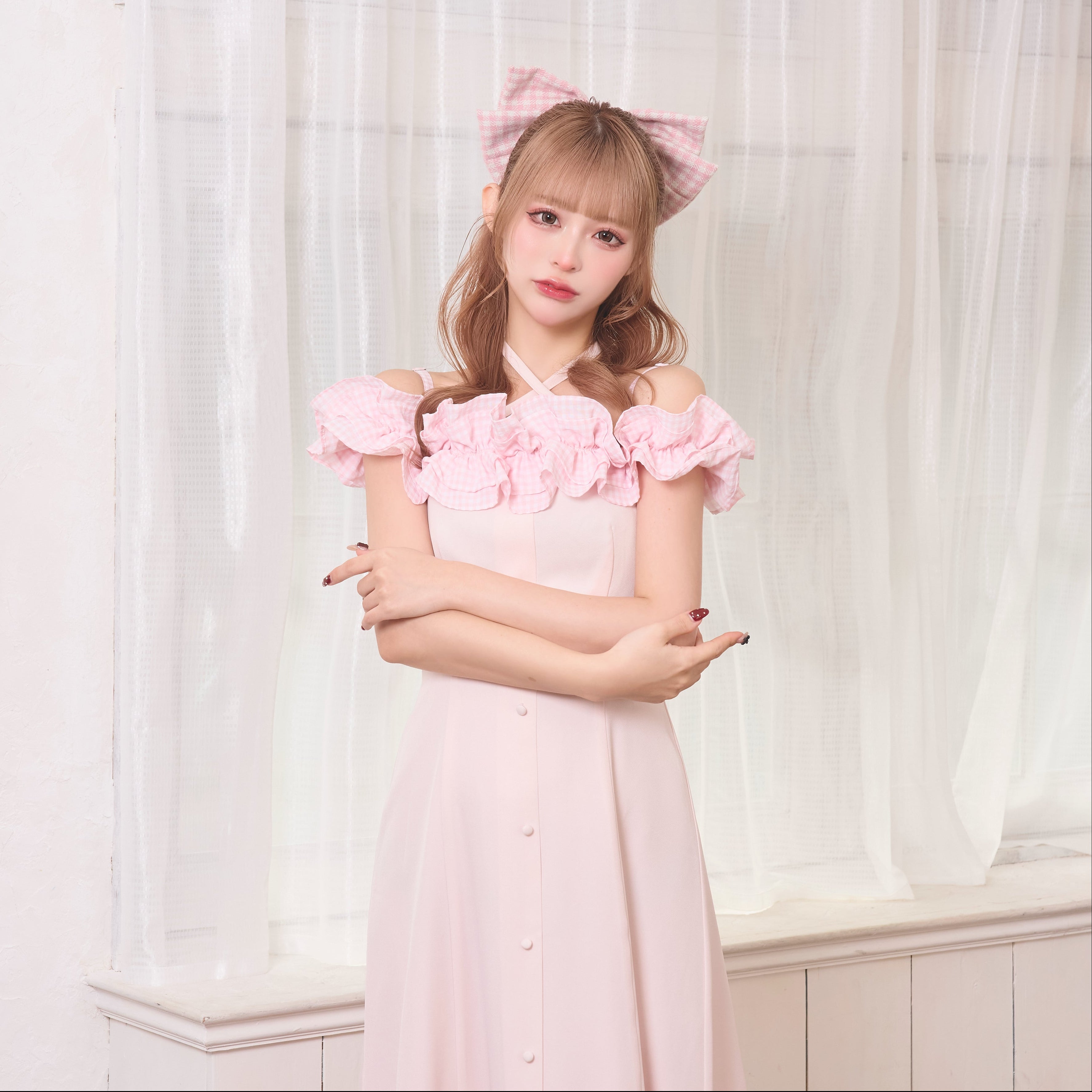 《LAFARY closet》ギンガムオフショルロングワンピース