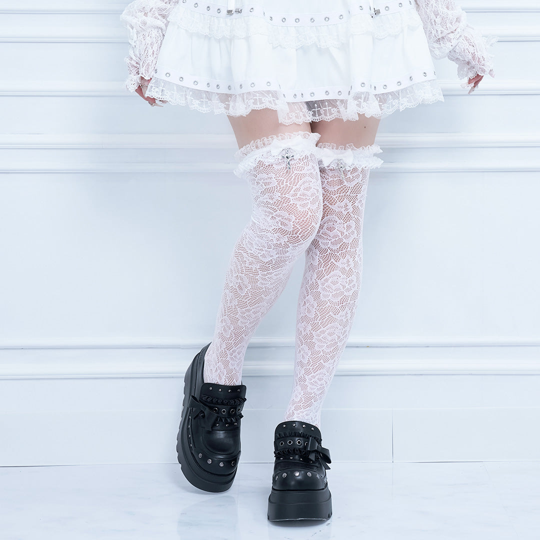 mine》ロッククロスリボンレースソックス[オーバーニー]- LAFARY ONLINE