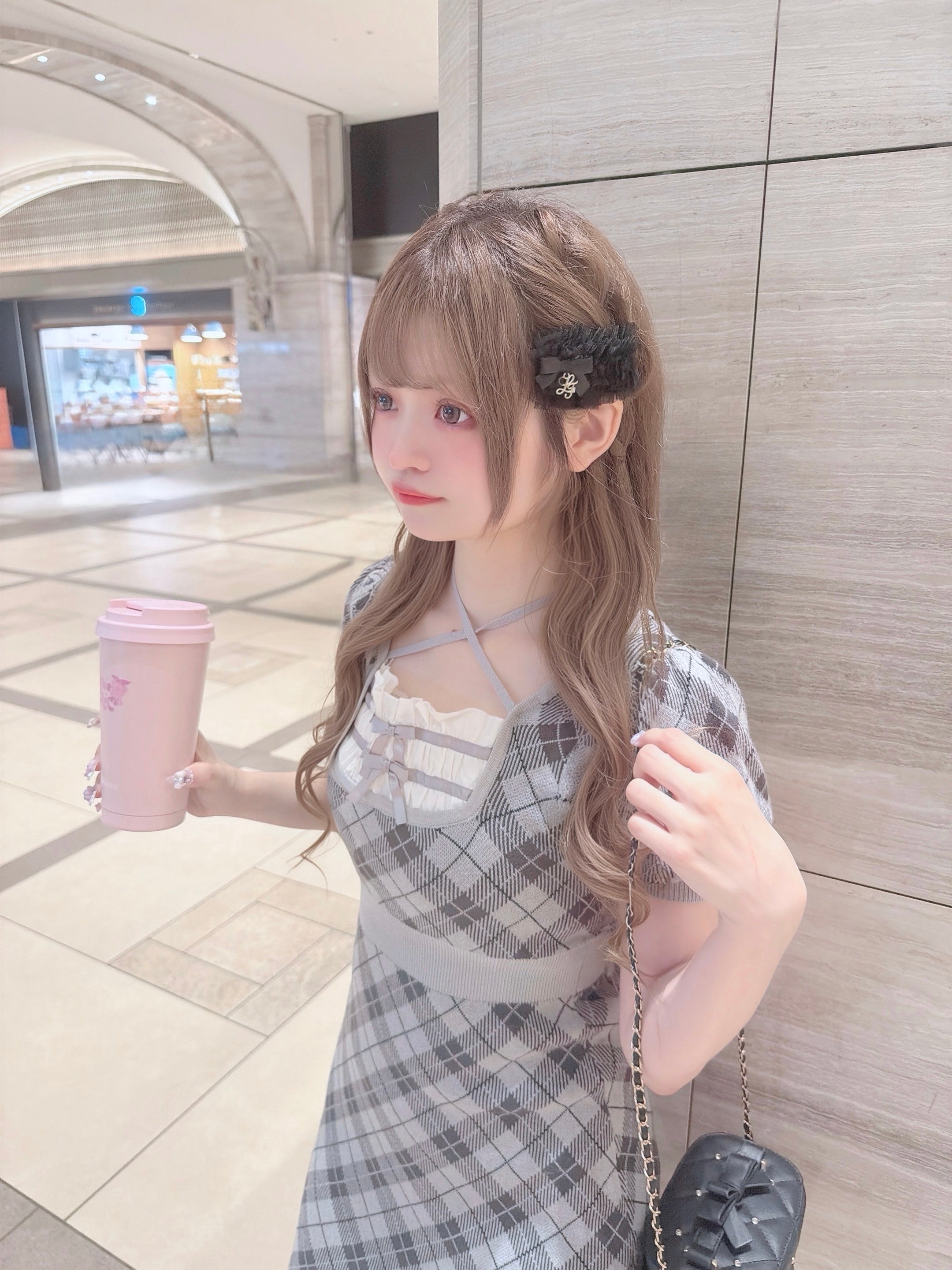 《LAFARY closet》レイヤードチェックニットワンピ
