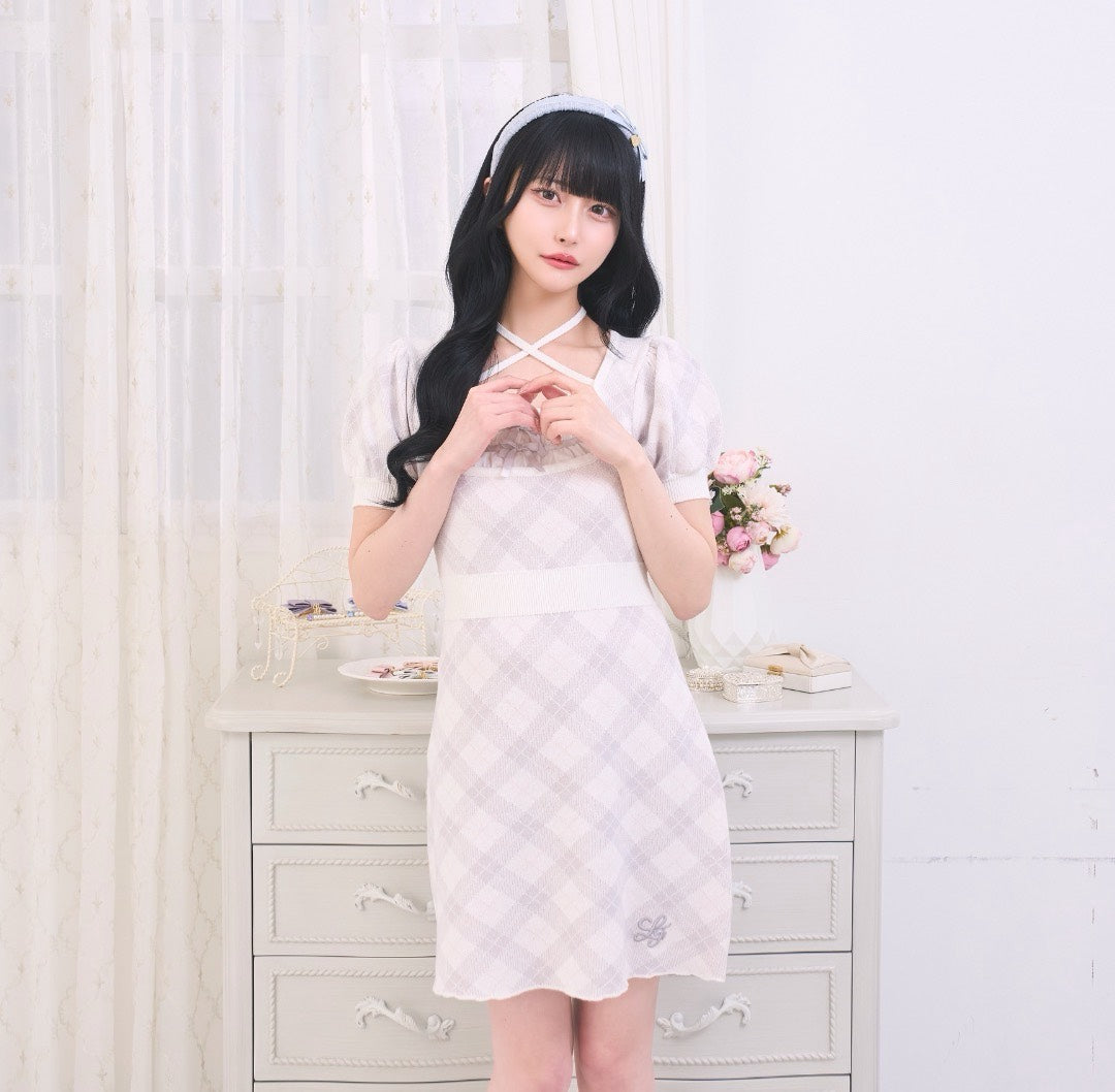 《LAFARY closet》レイヤードチェックニットワンピ
