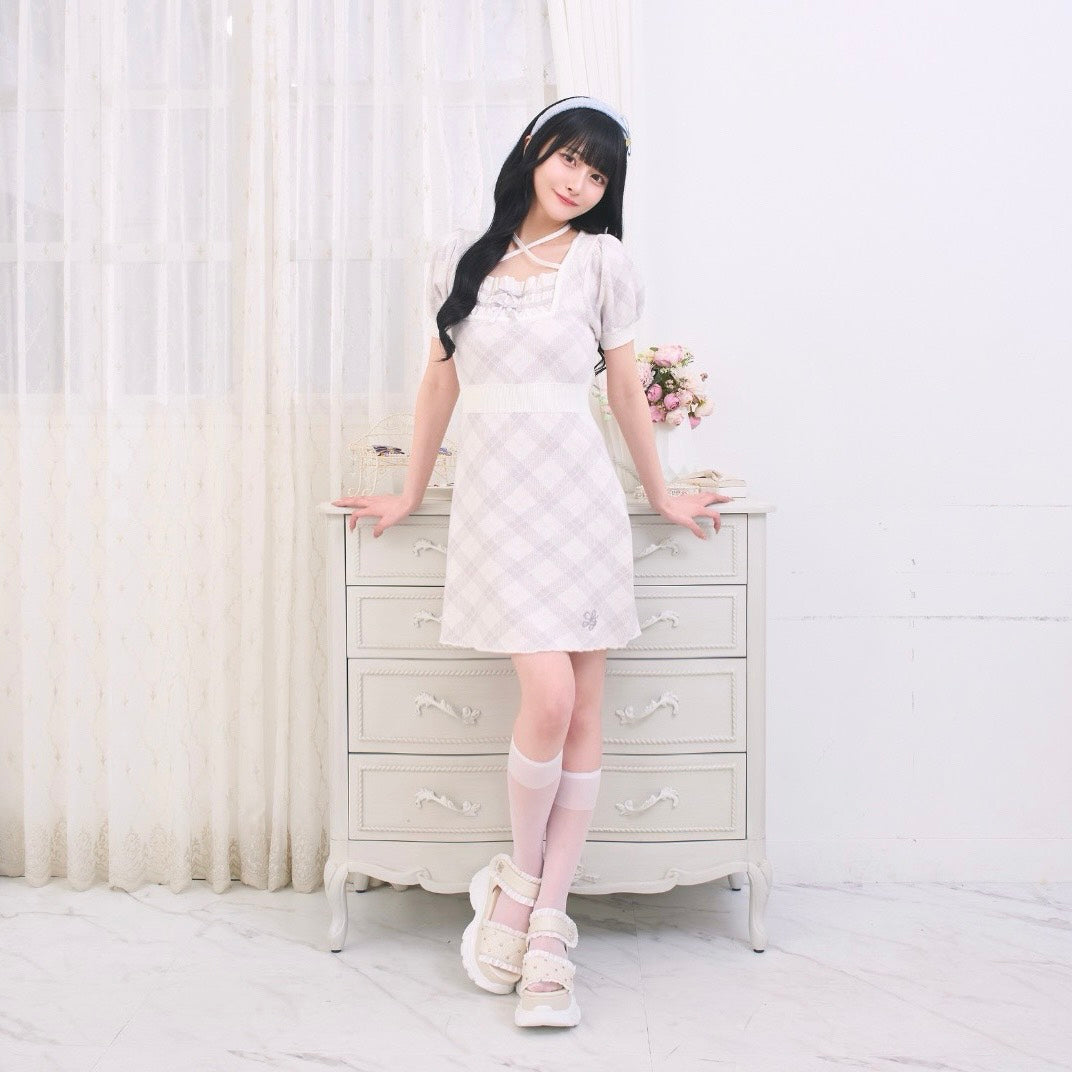 《LAFARY closet》レイヤードチェックニットワンピ