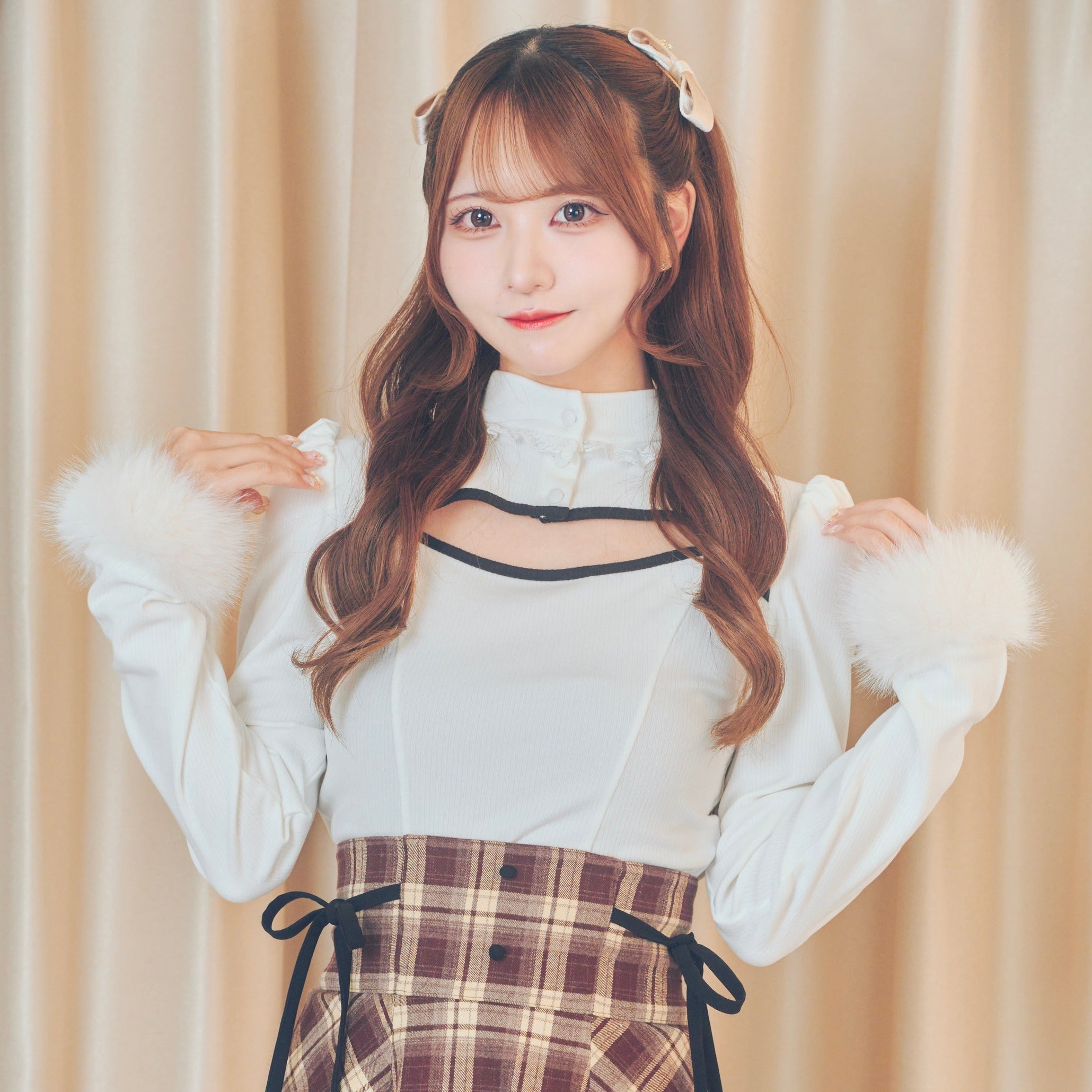 マメ クロゴウチ　パイルジャガードニッテッドハイネックトップ　ピンク Pile Jacquard Knitted High Neck Top