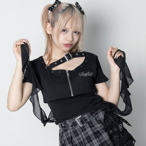 【LAZYSLAY】ベルトストラップジップトップス 1