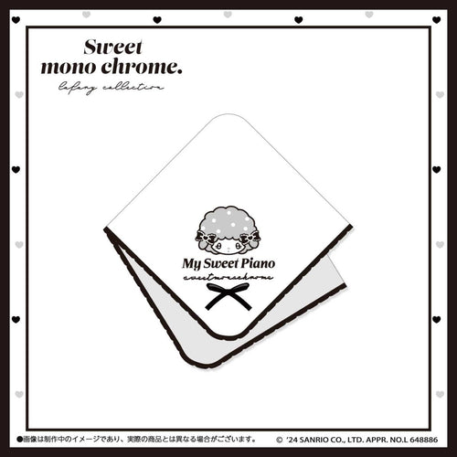 《LAFARYオリジナル》SWEET♡MONOCHROMEシリーズ３　刺繍リボンハンカチ　マイスウィートピアノ 1