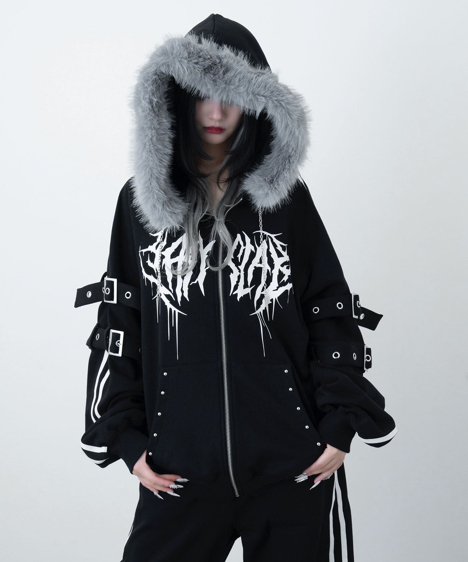 wei パーカー Lサイズ フード merry rui day グッズ 会場限定 LAZY SLAY】ファーフードラインパーカー- LAFARY ONLINE