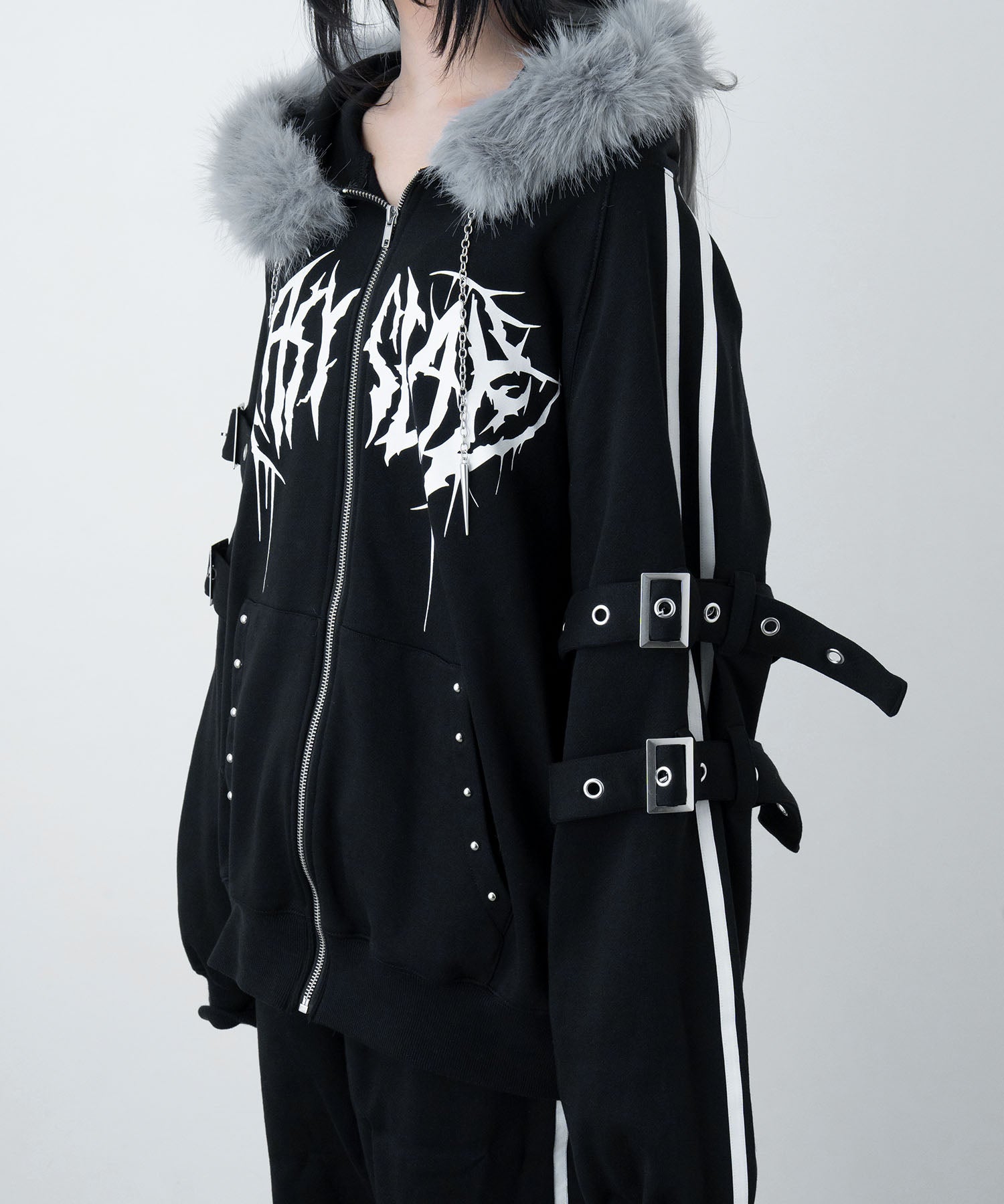 LAZY SLAY】ファーフードラインパーカー- LAFARY ONLINE