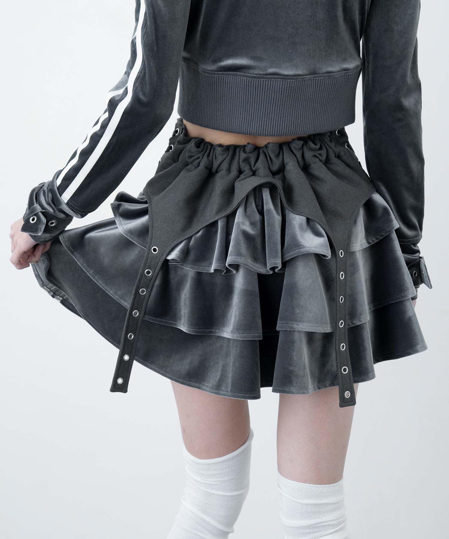 LAZAY ベロアラインスカート 黒 LAZY SLAY】ベロアラインスカート- LAFARY ONLINE