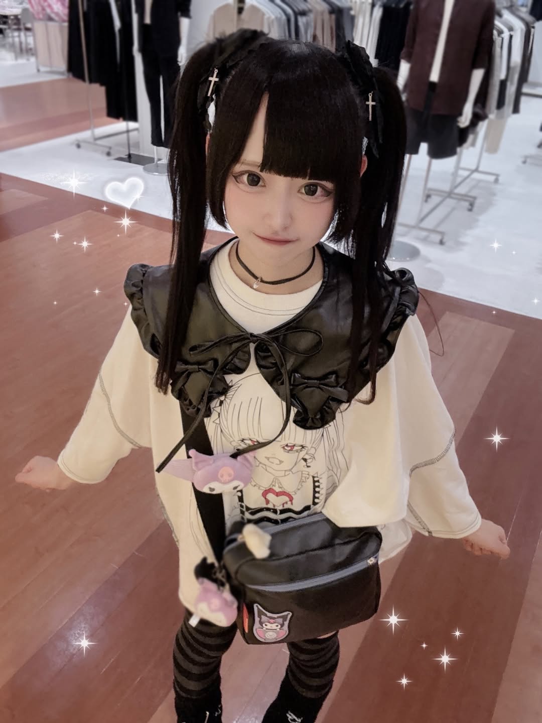 《mine》ボーダー刺繍ソックス [オーバーニー]